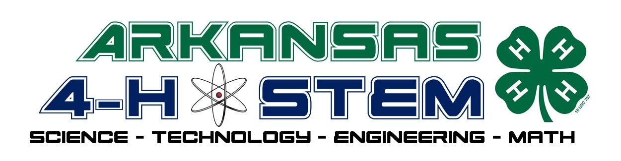 Green and blue Arkansas 4-H STEM logo: Science, Technology, Engineering, Math
