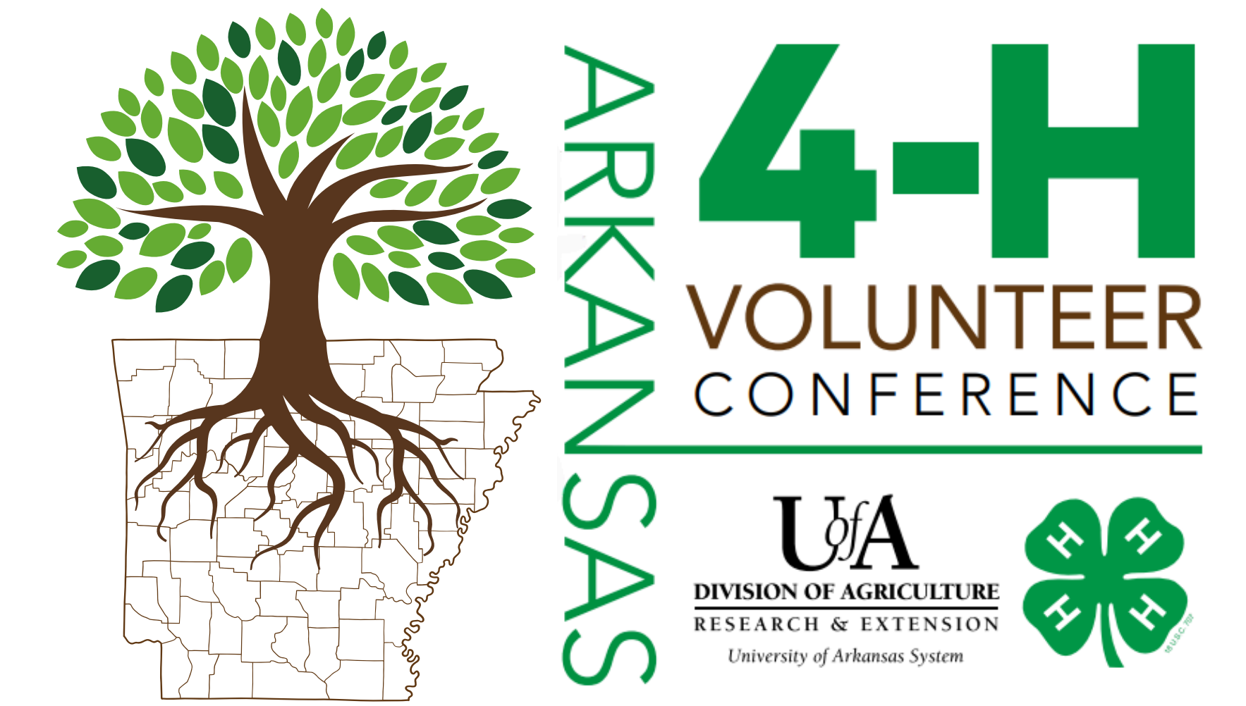 Arkansas 4-H Conference logo with tree and arkansas state outline